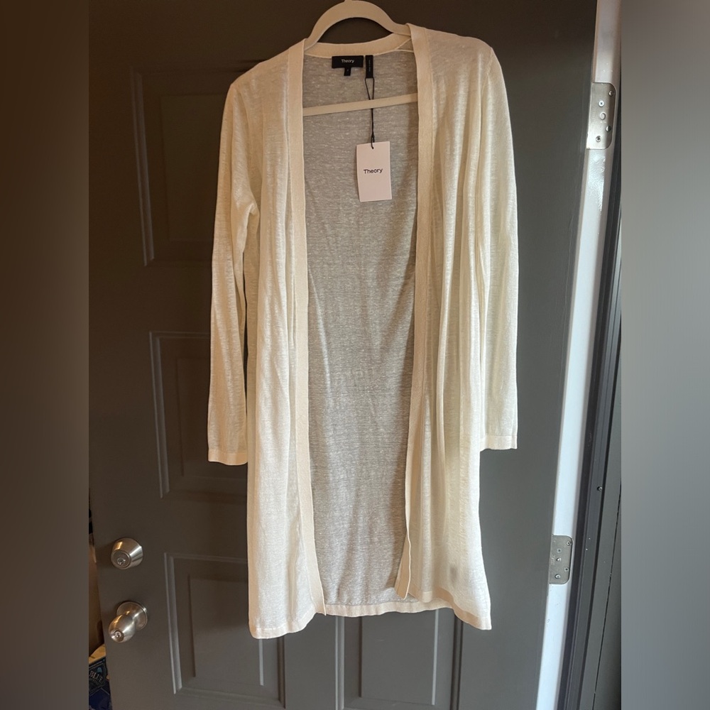 NWT Theory Duster Sweater, Sz P, cream, long sleeve.